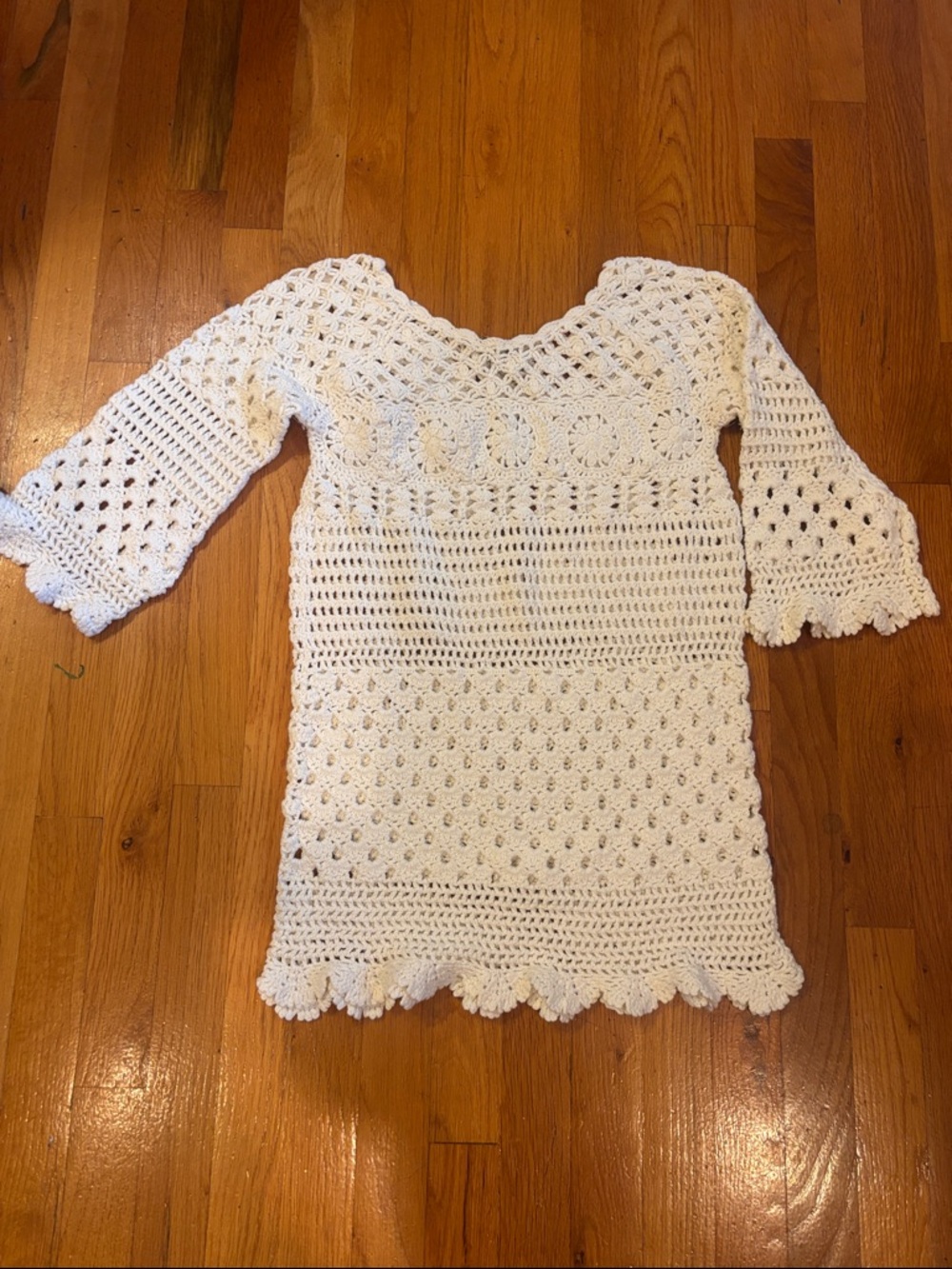 Lucky Brand Boho Ivory Crocheted Tunic Sweater Small